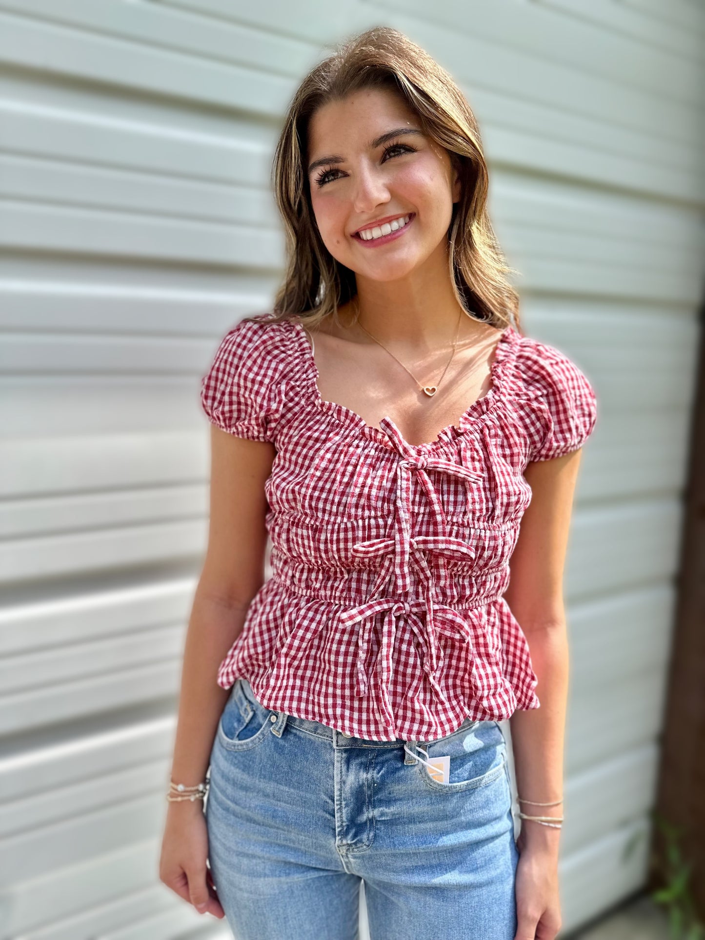 Gingham bow top