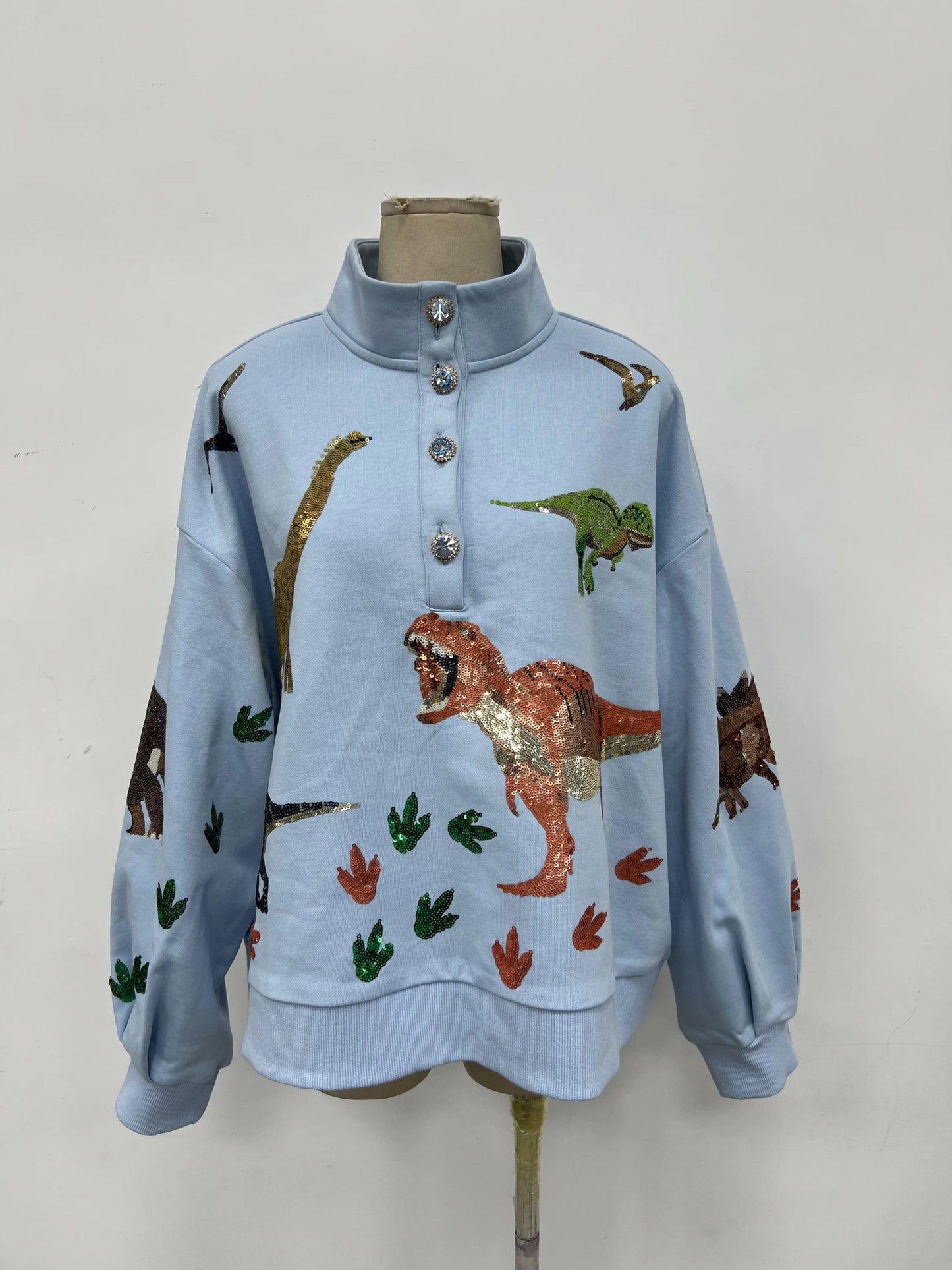 DINOTASTIC Henley sequin pullover