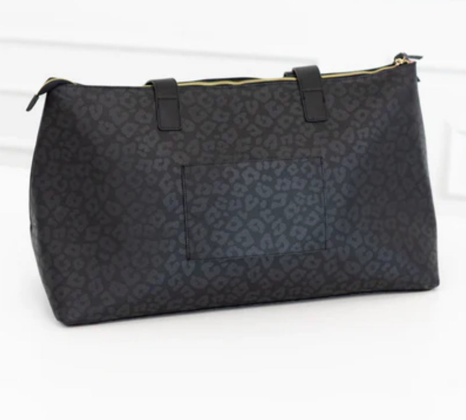 Hollis Black Leopard Overnighter