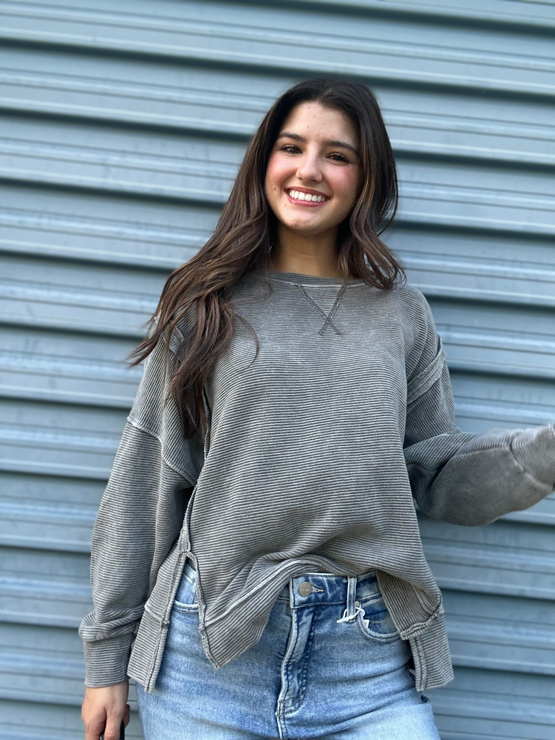 Split Seam Ribbed Pullover