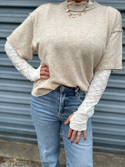 Luxe lace mock neck top