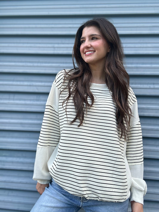 Striped Sleeve Statement Sweater