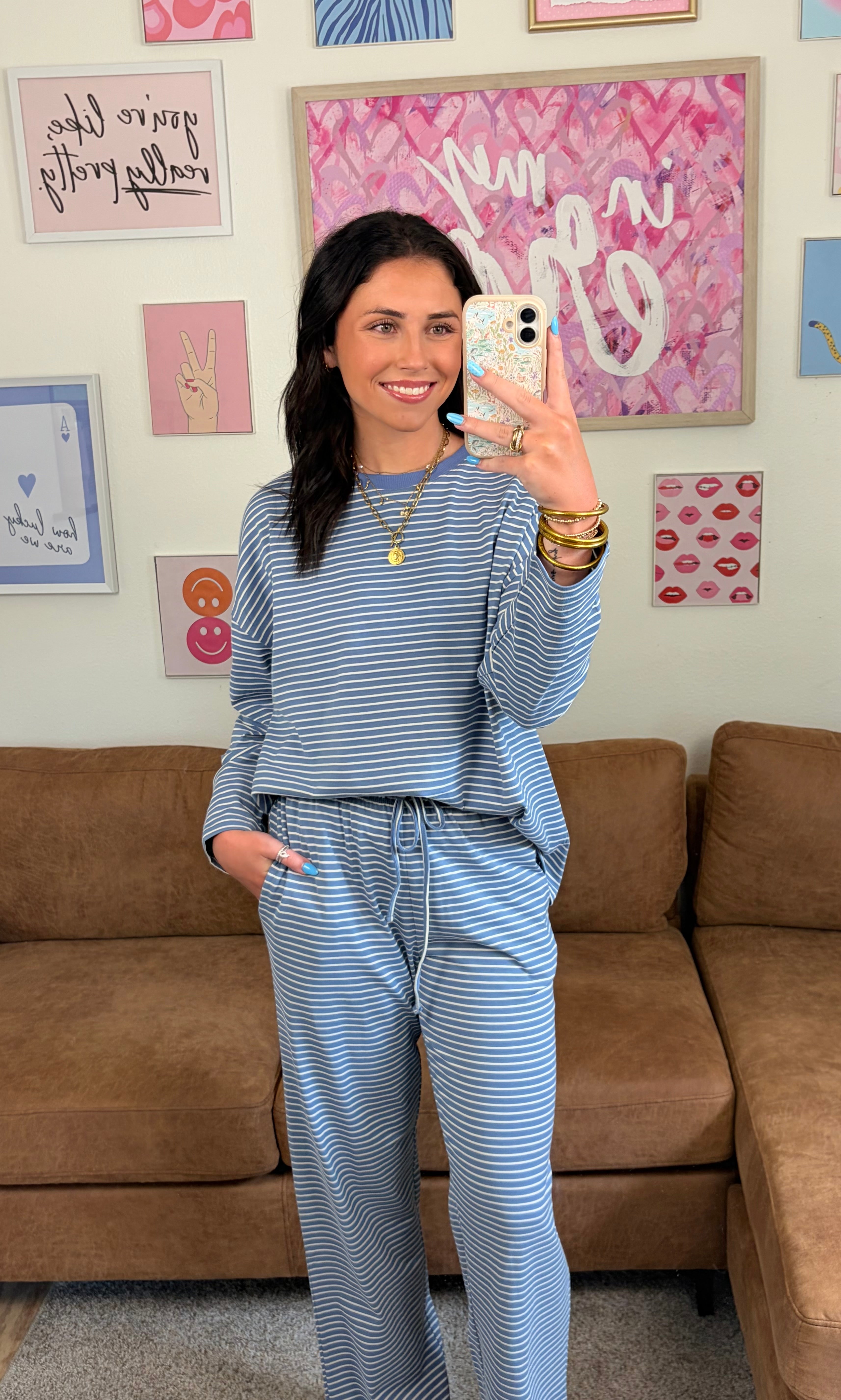 Simply Striped Lounge Set | Dusty Blue