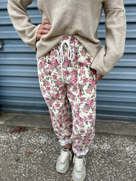 Floral daydream corduroy joggers