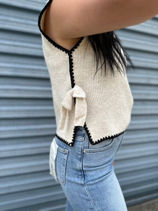 Bow-Accent Sleeveless Sweater