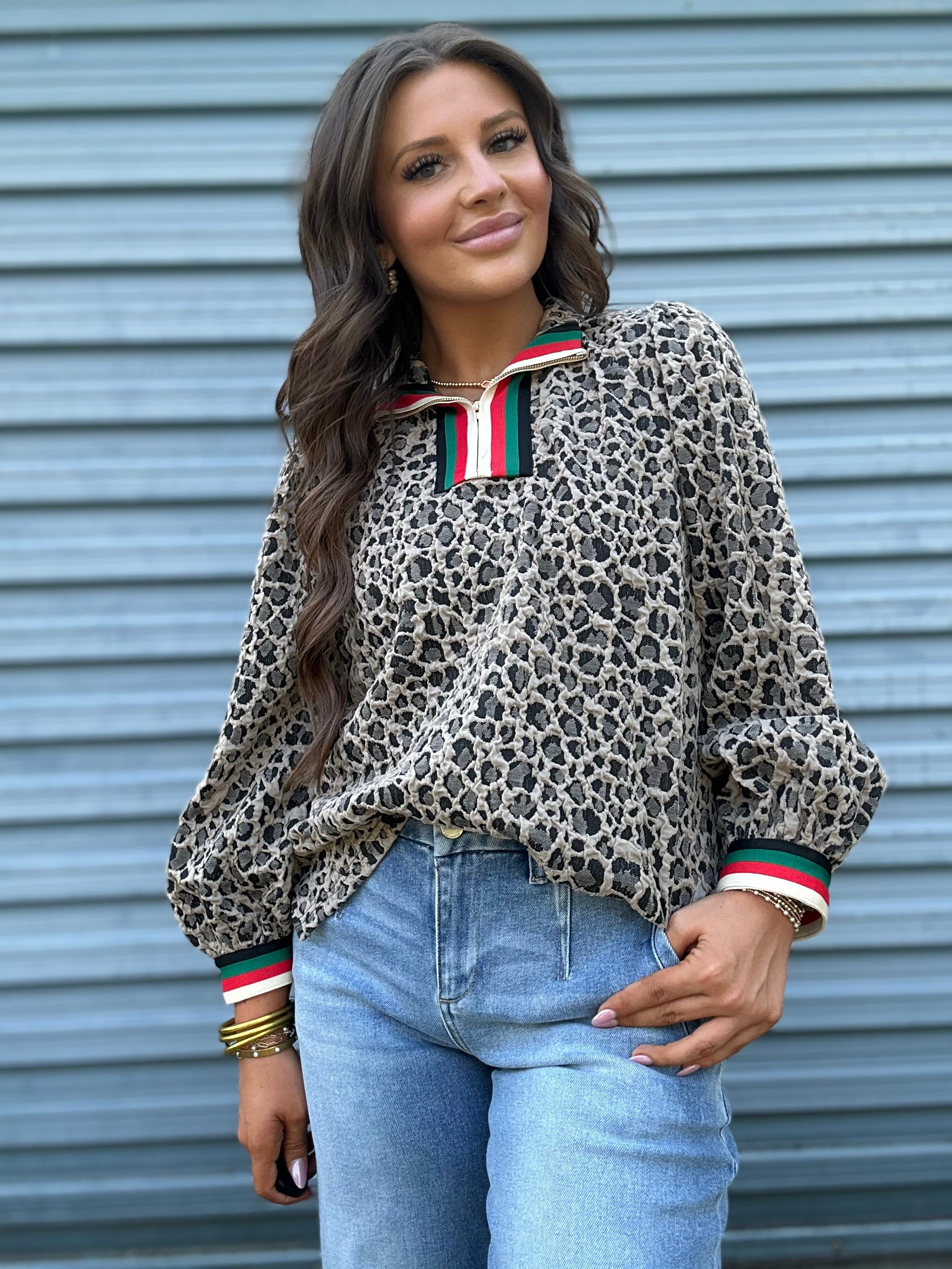 Rosso Stripe Leopard Top