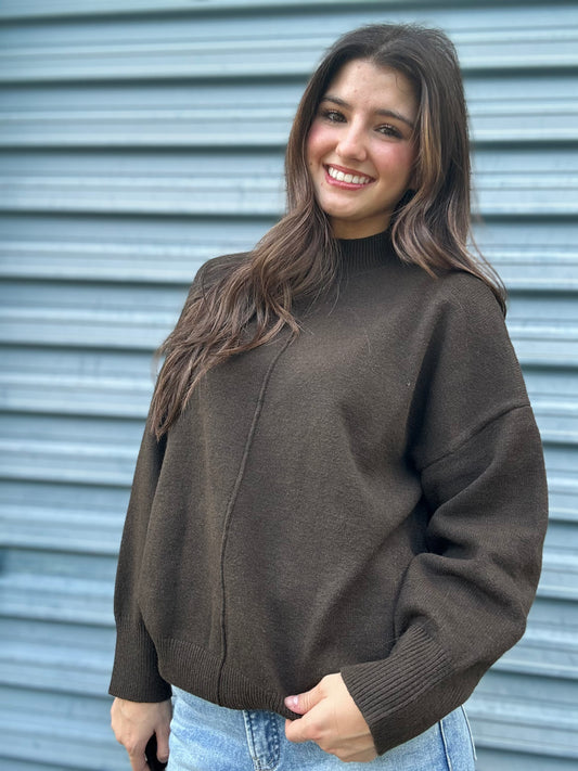Chocolate Mock Neck Sweater
