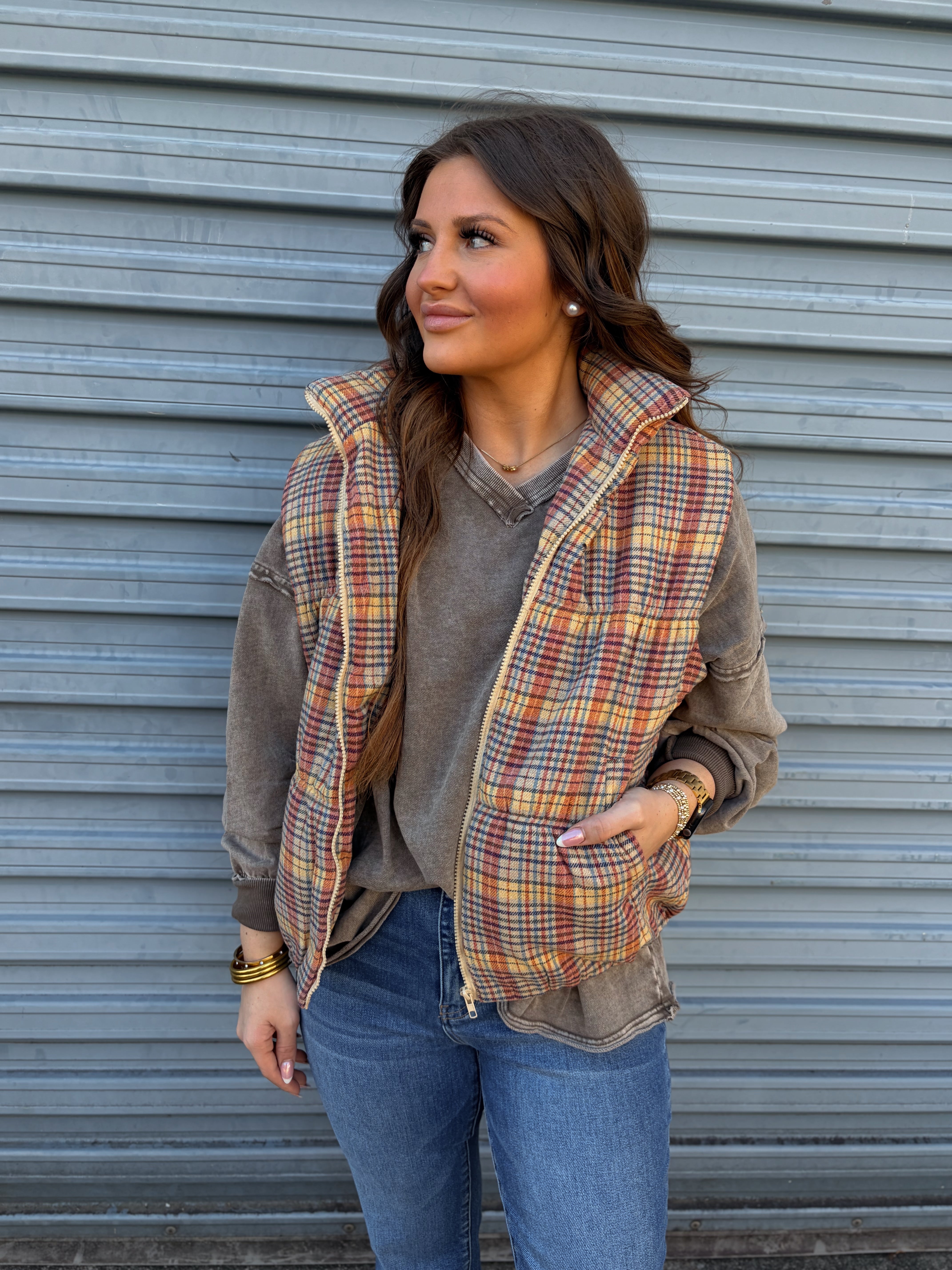 Mocha V-Neck Easel Long-sleeve Top