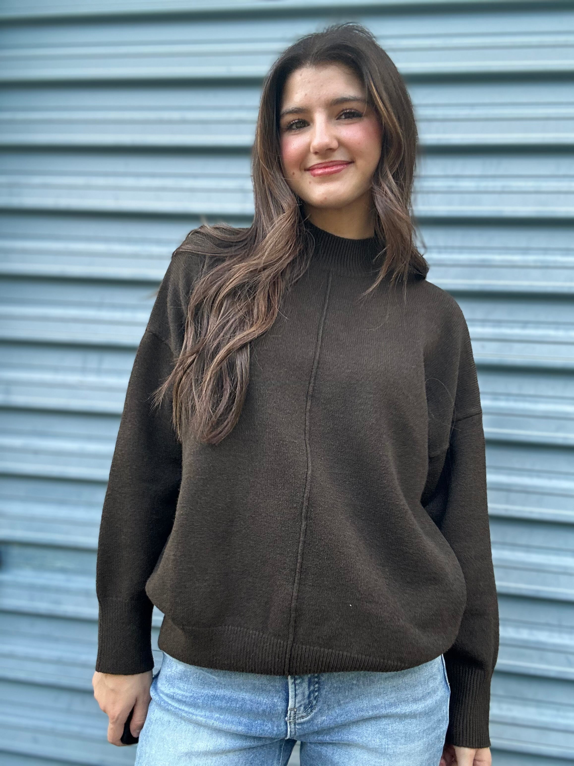 Chocolate Mock Neck Sweater