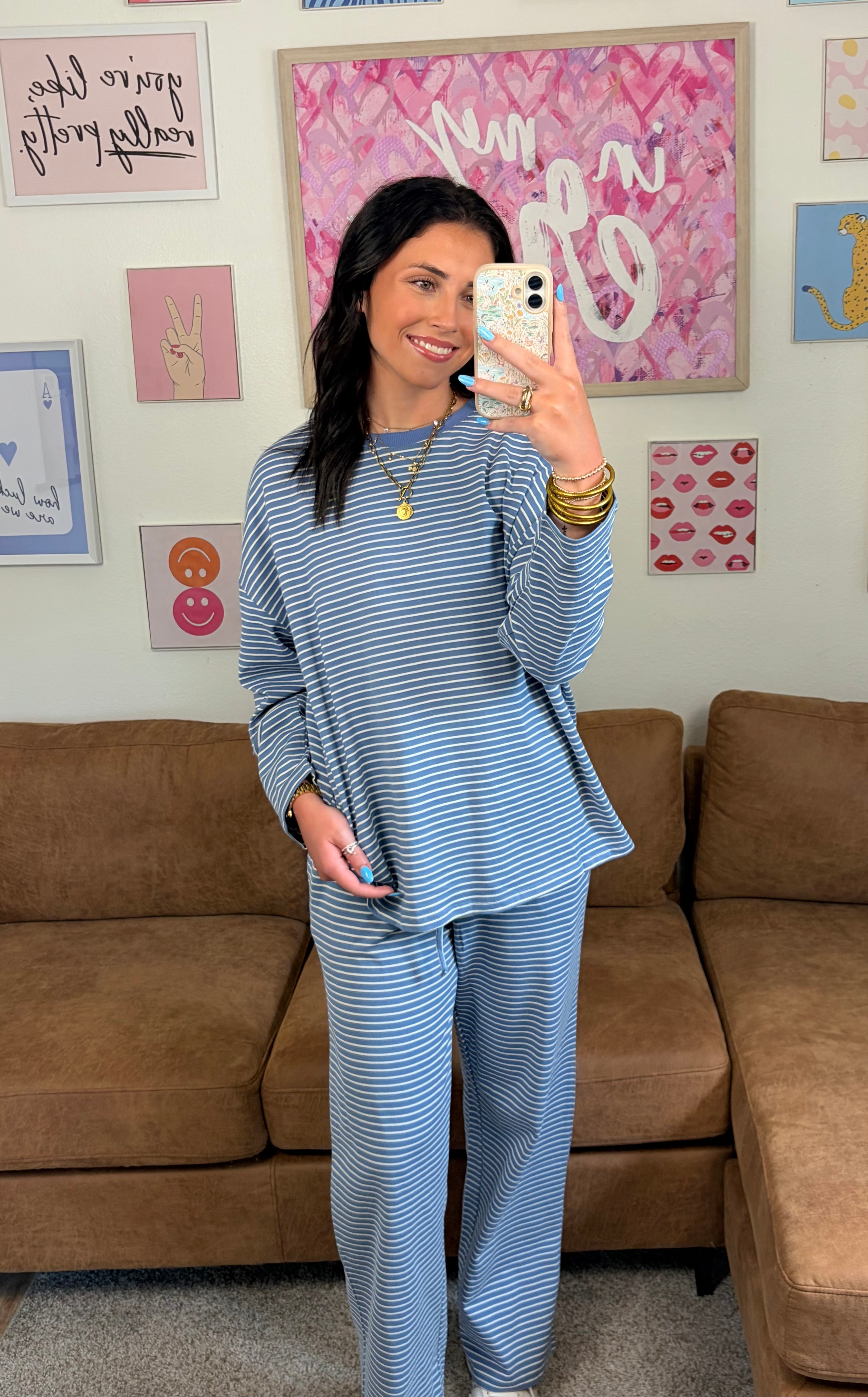 Simply Striped Lounge Set | Dusty Blue