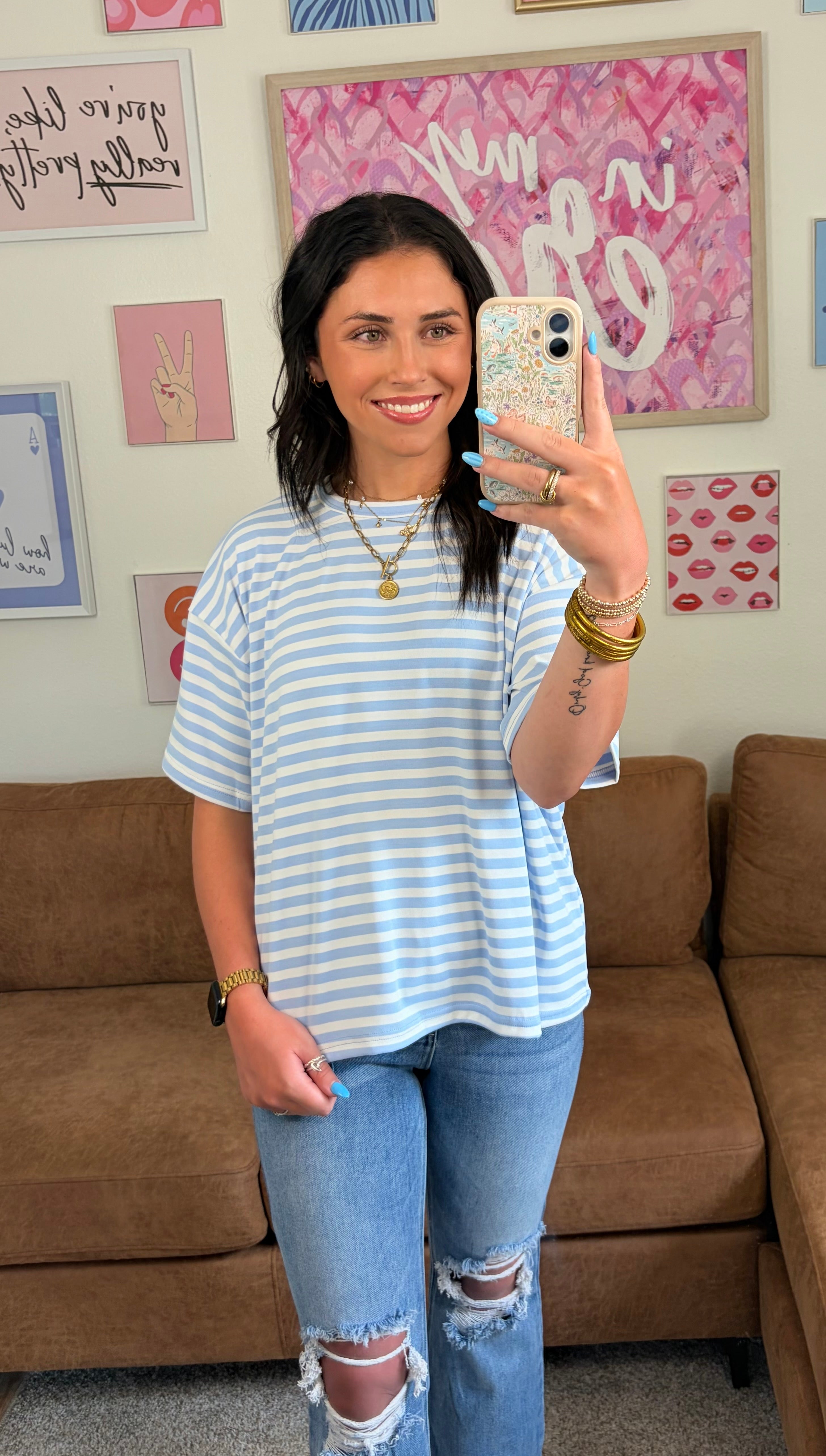 Leah’s simply Stripped Tee|Blue