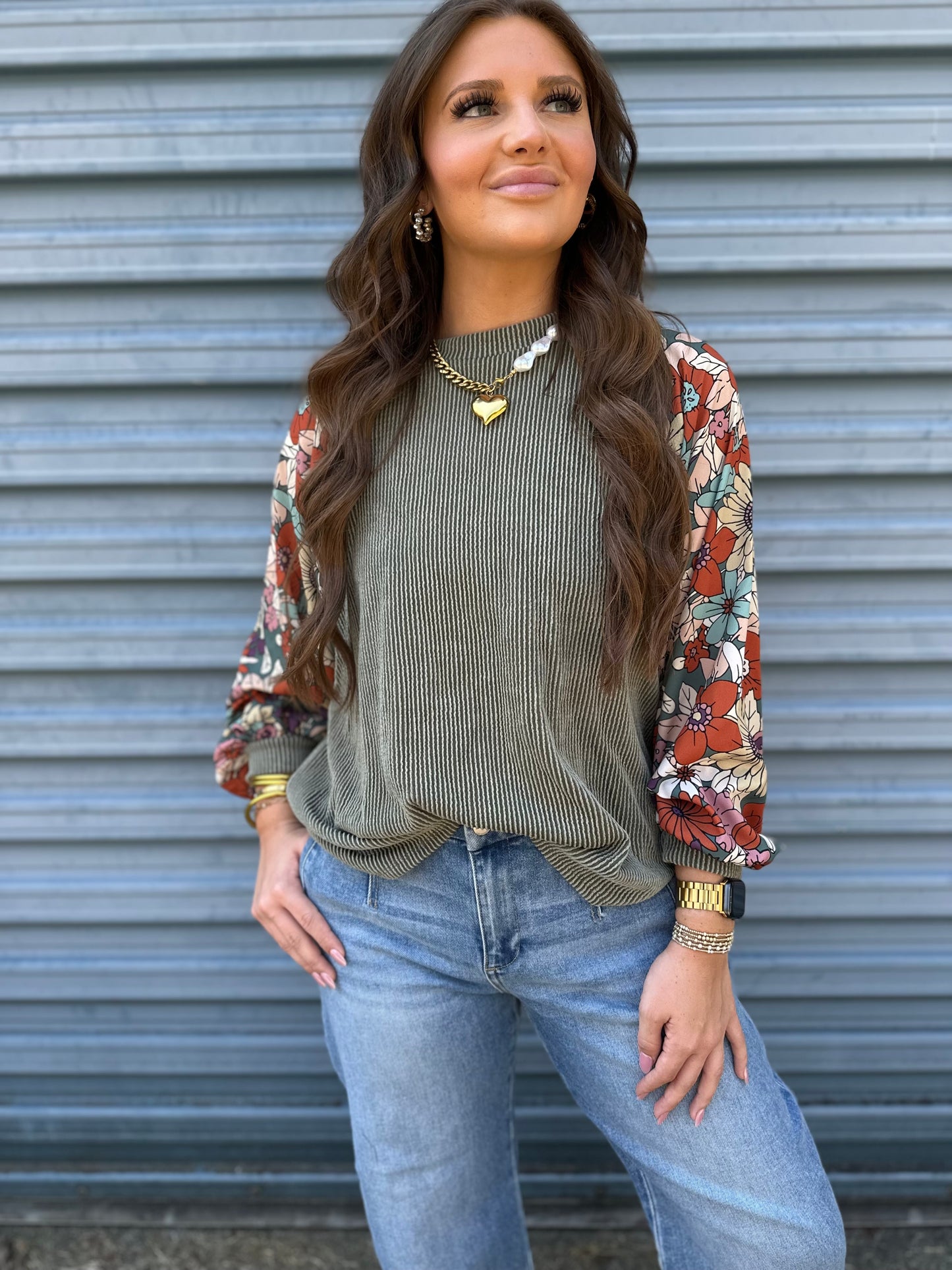 Olive Bloom ribbed top