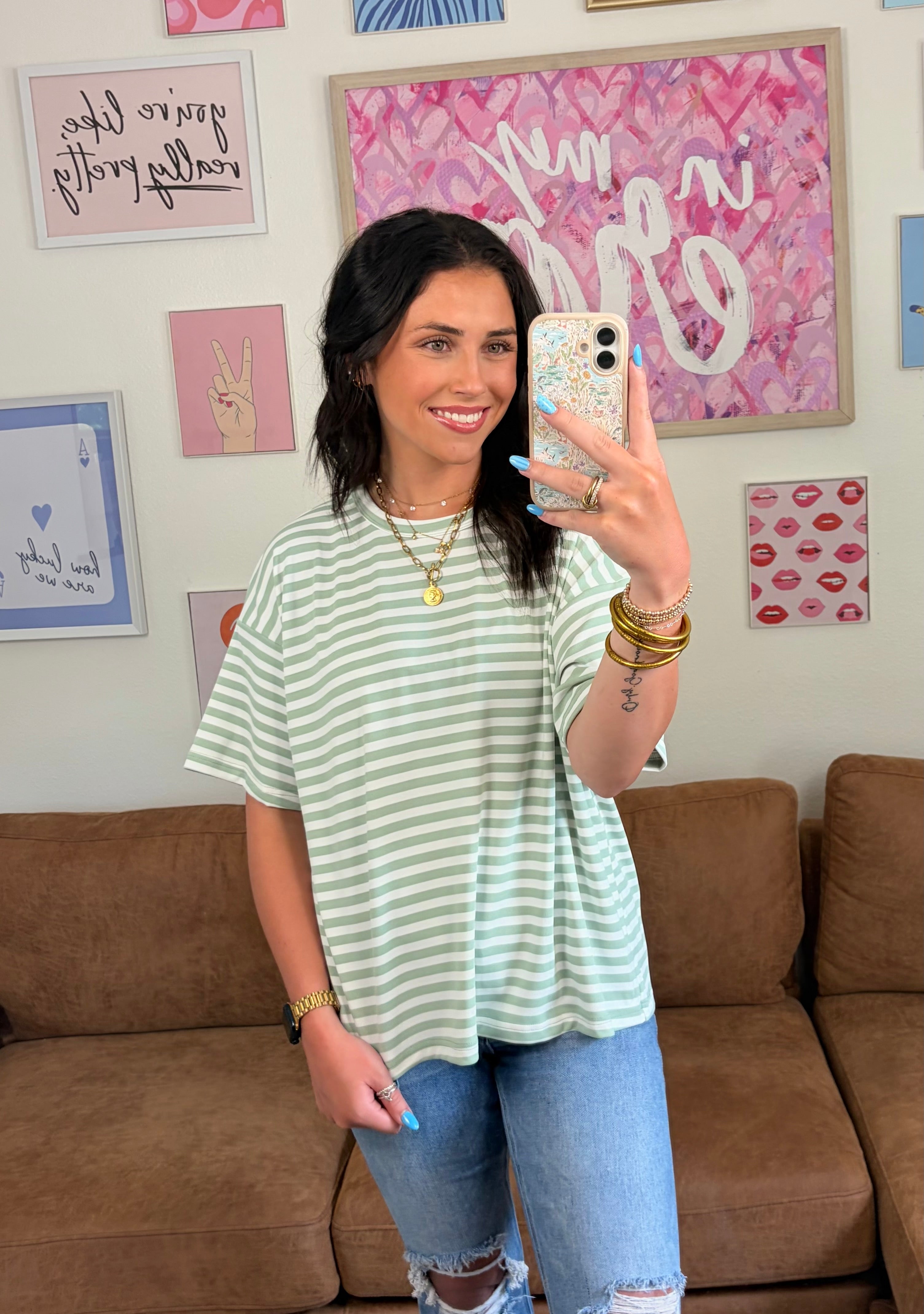Leah’s simply Stripped Tee| Sage