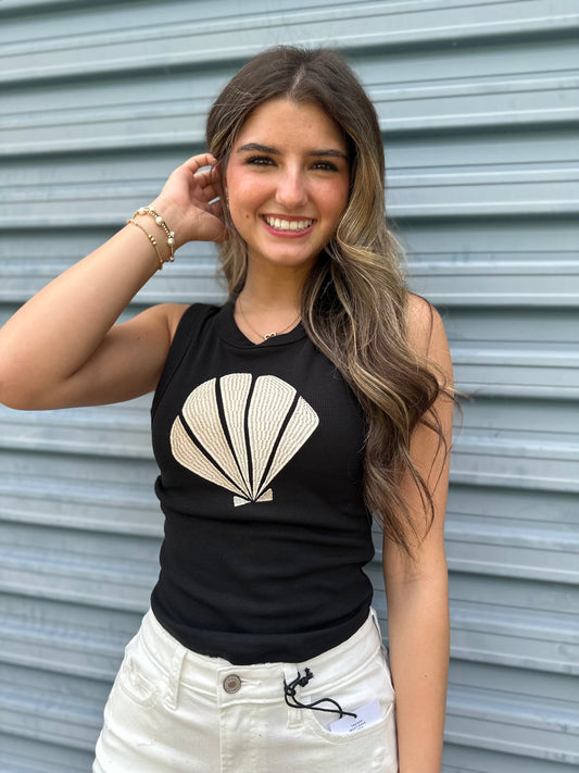 Seaside shell embroidered tank