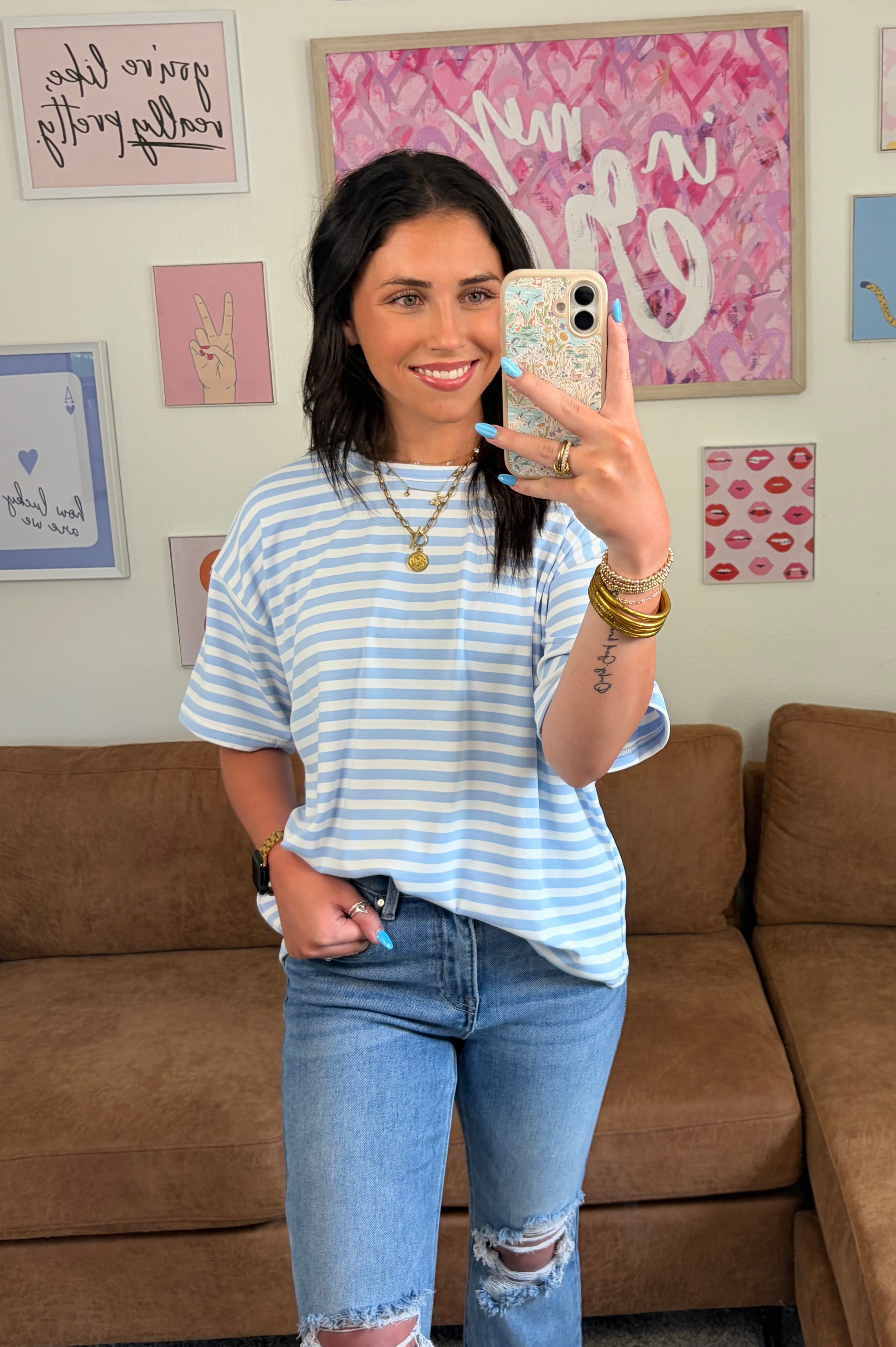 Leah’s simply Stripped Tee|Blue