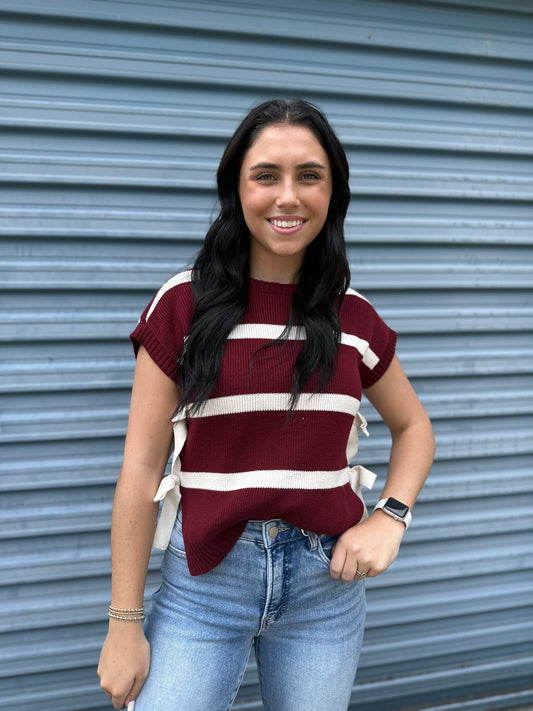 Striped Sleeveless Bow Sweater