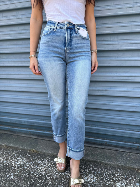 Lela high rise straight cuffed jeans