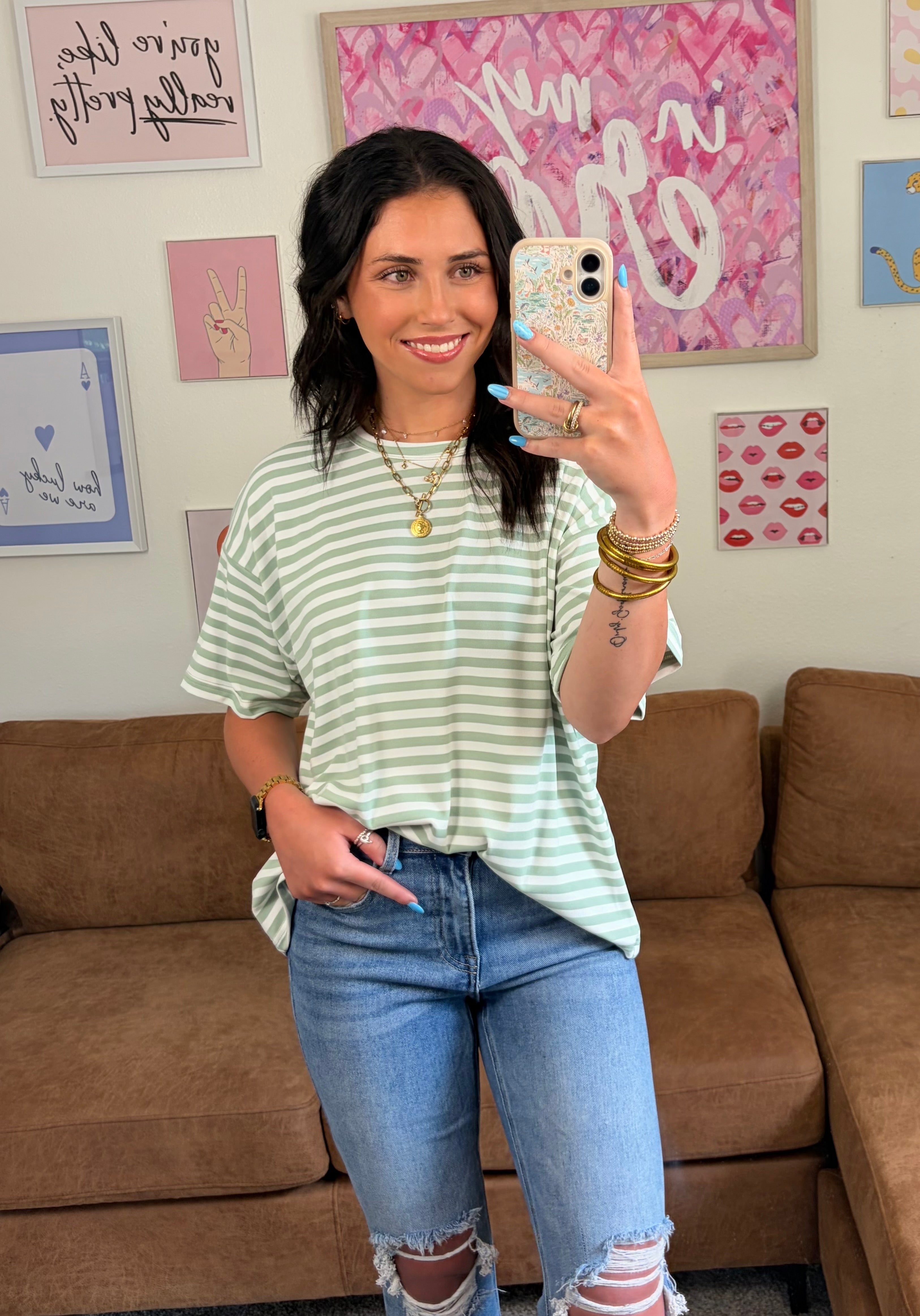 Leah’s simply Stripped Tee| Sage