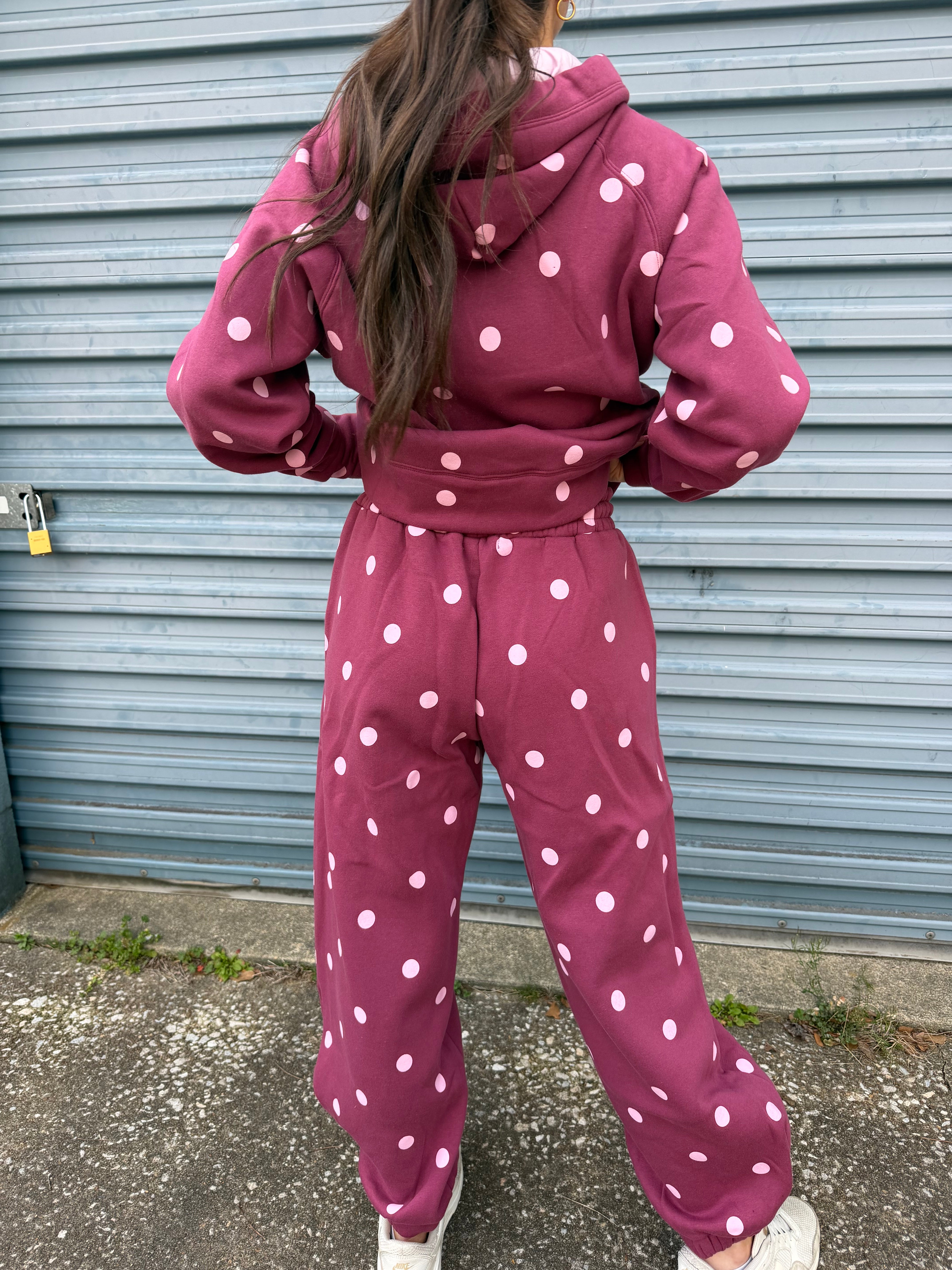 Maroon Pink Polka Dot Sweatsuit Set