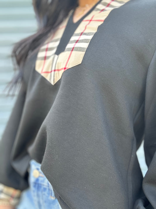 Shadow Plaid Accent Blouse