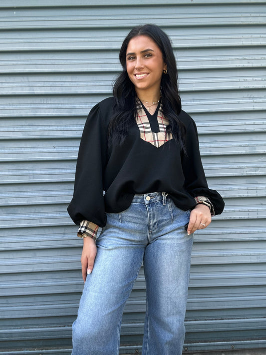 Shadow Plaid Accent Blouse