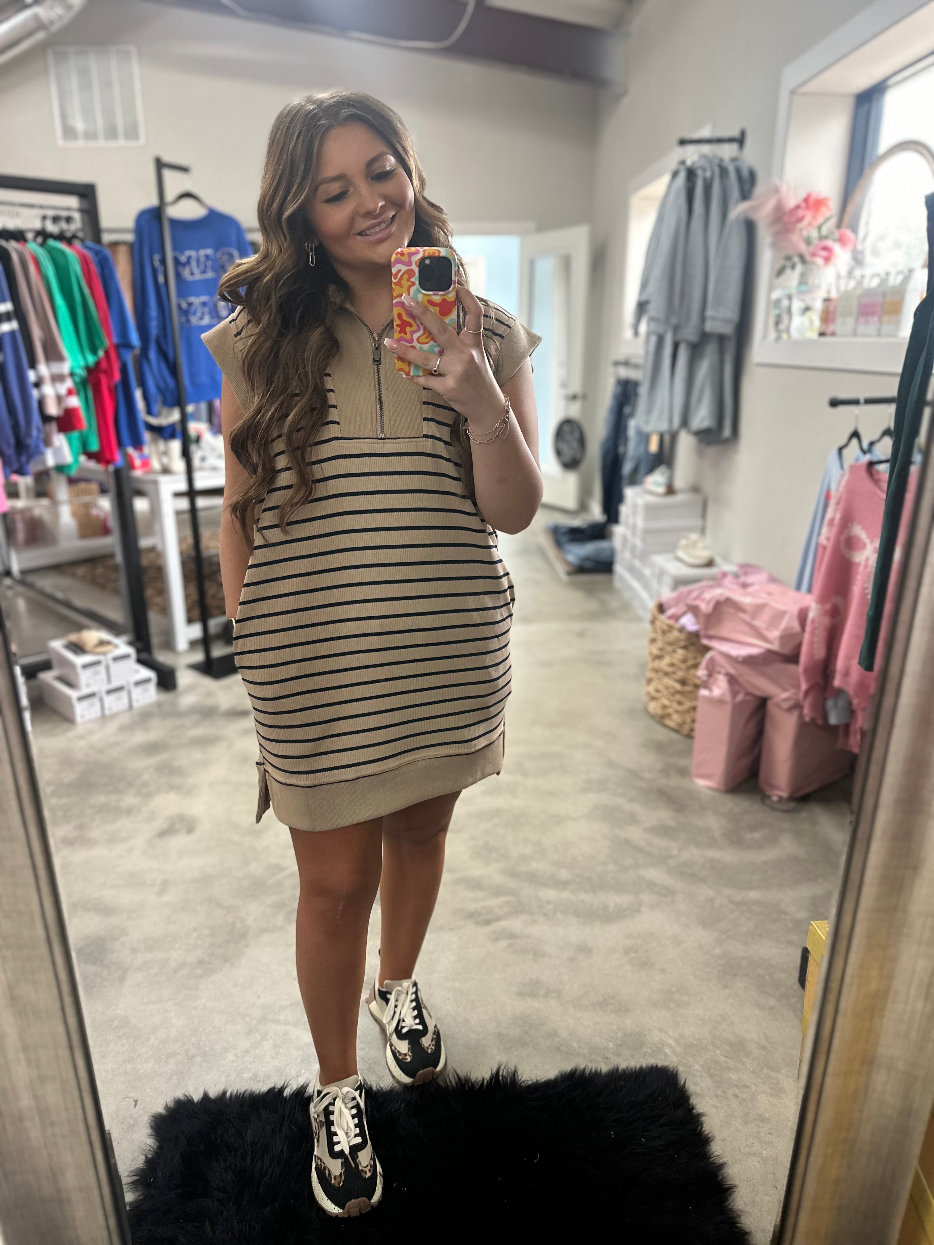 Frances taupe striped dress