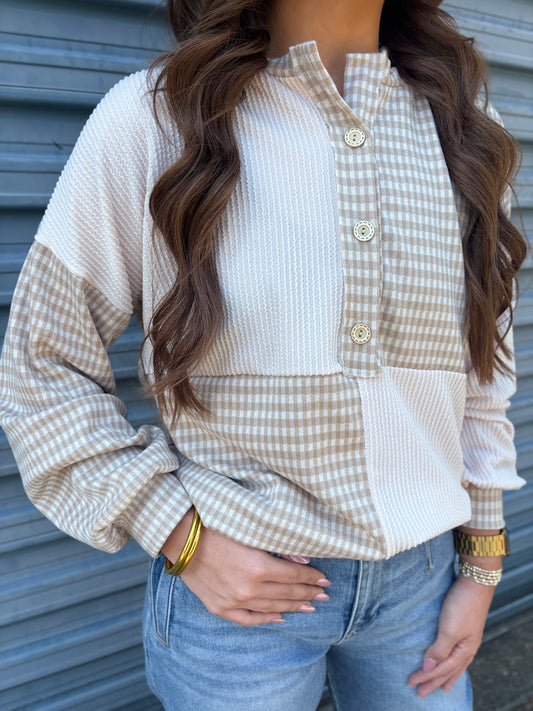 Classic Taupe Check Top