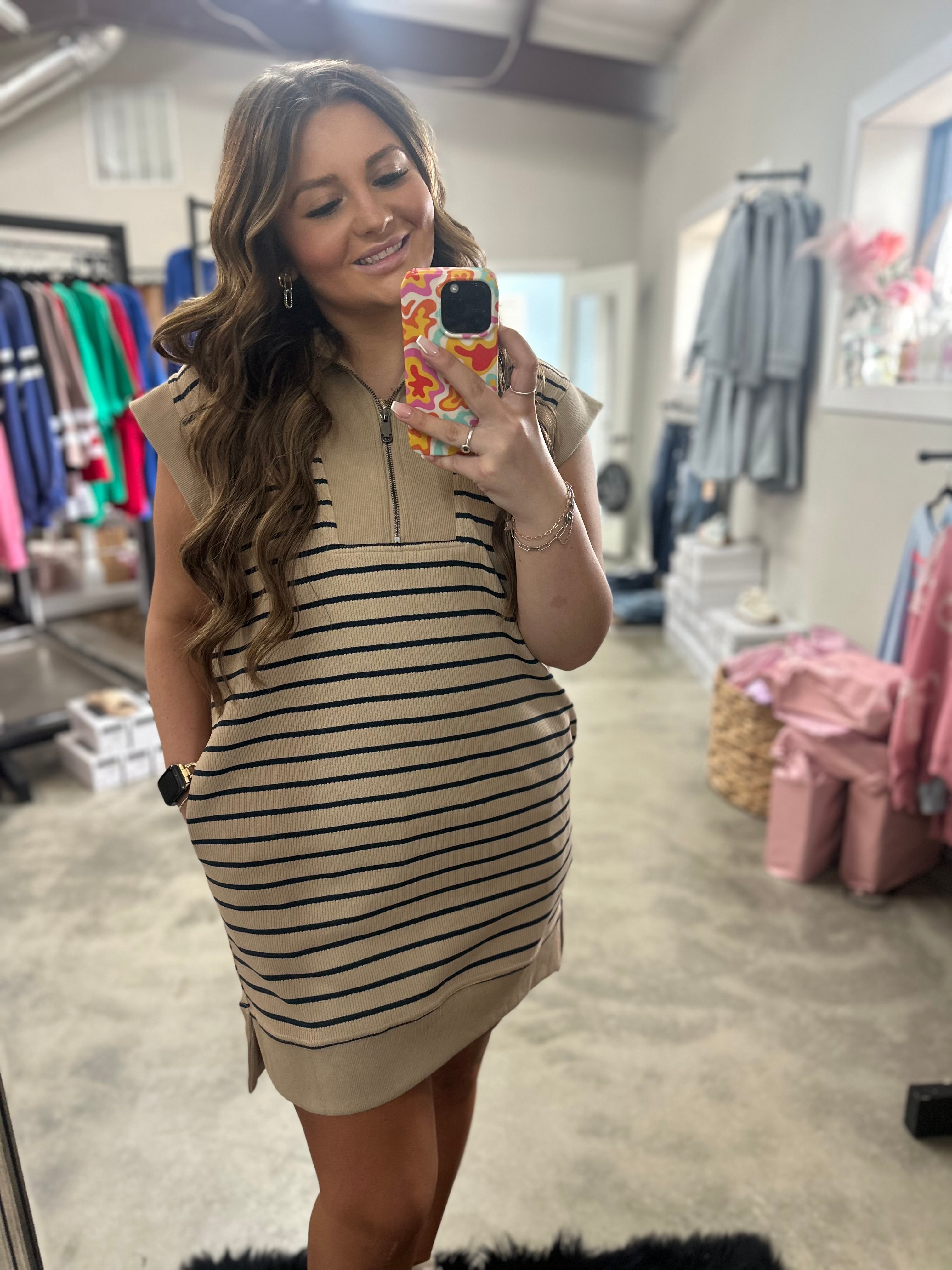 Frances taupe striped dress