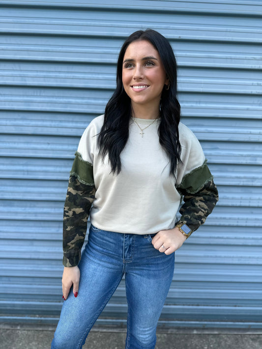Camo Sleeve Cozy Pullover