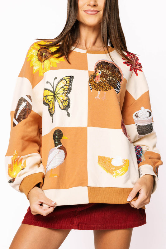 Queen of fall checkered Queen of sparkles top
