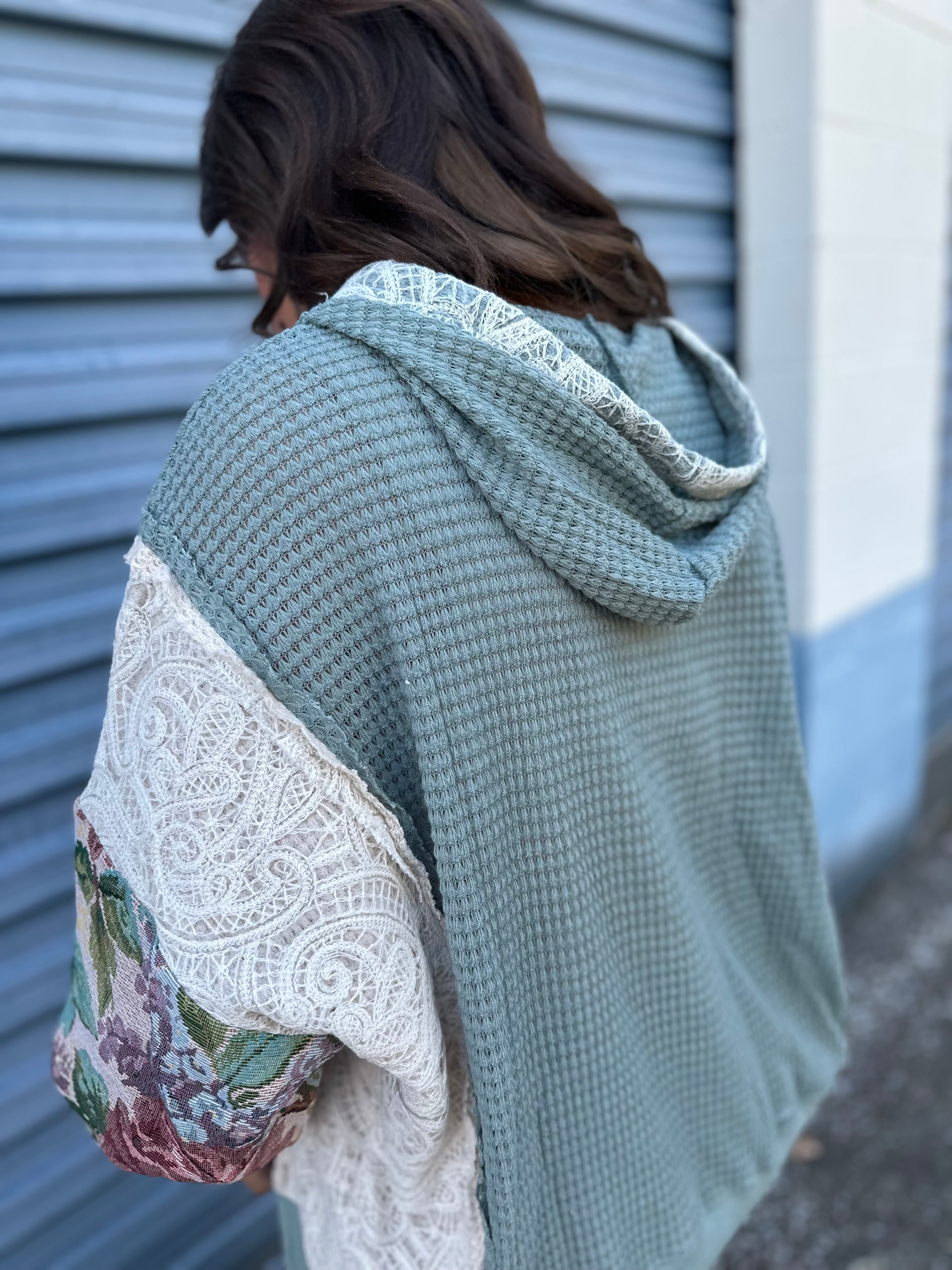 Soft Waffle Knit Patchwork Hoodie