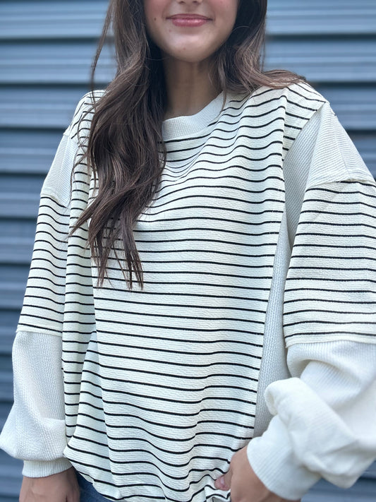 Striped Sleeve Statement Sweater