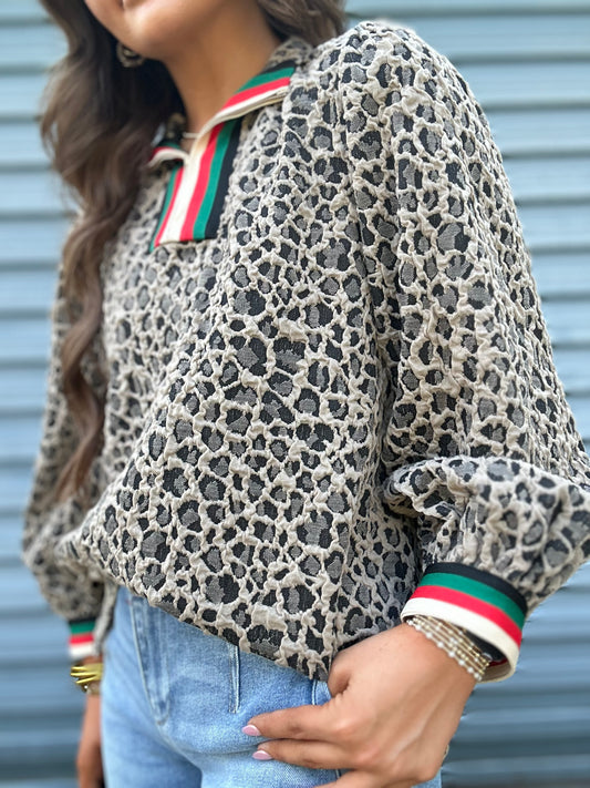 Rosso Stripe Leopard Top