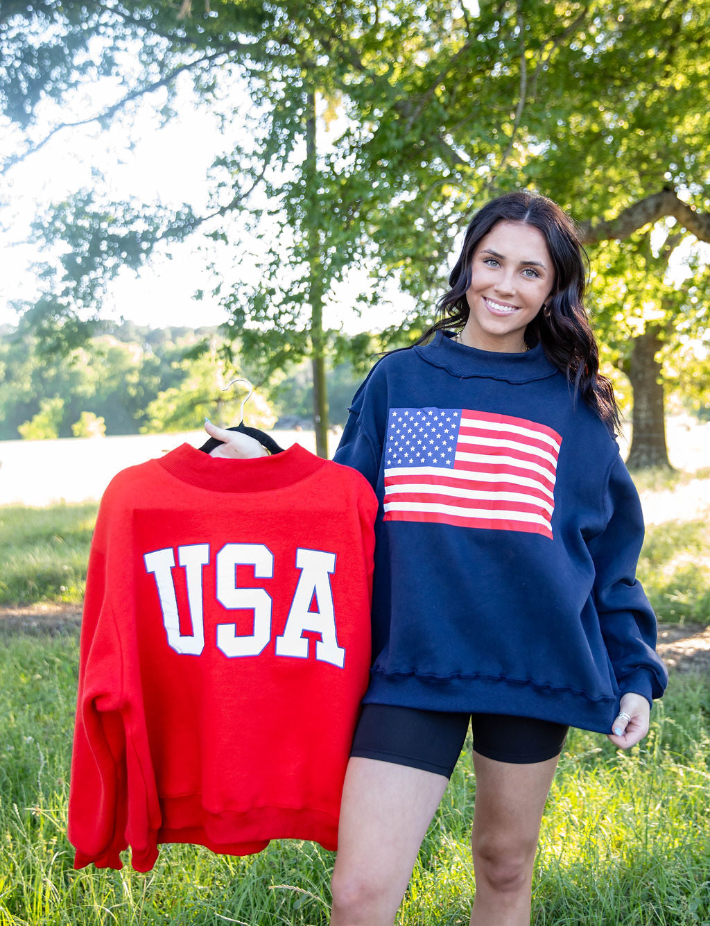 Red USA Reversible Mock-Neck Pullover