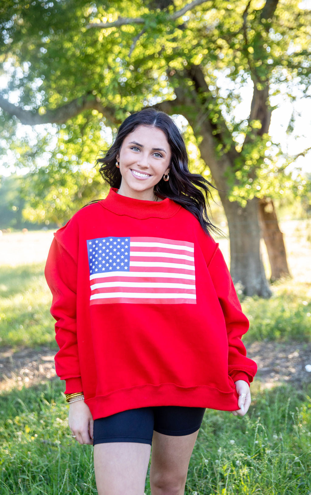 Red USA Reversible Mock-Neck Pullover