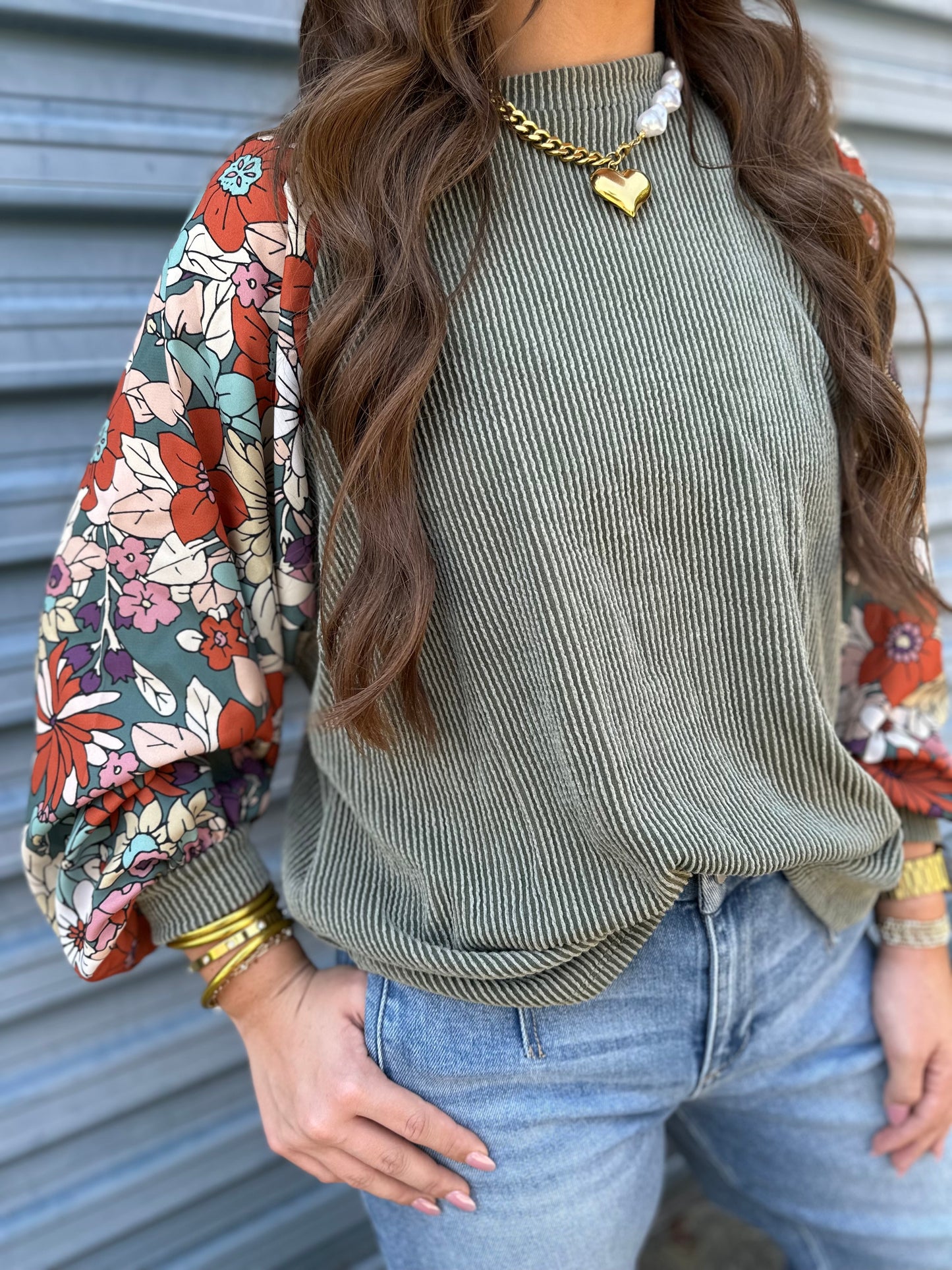 Olive Bloom ribbed top