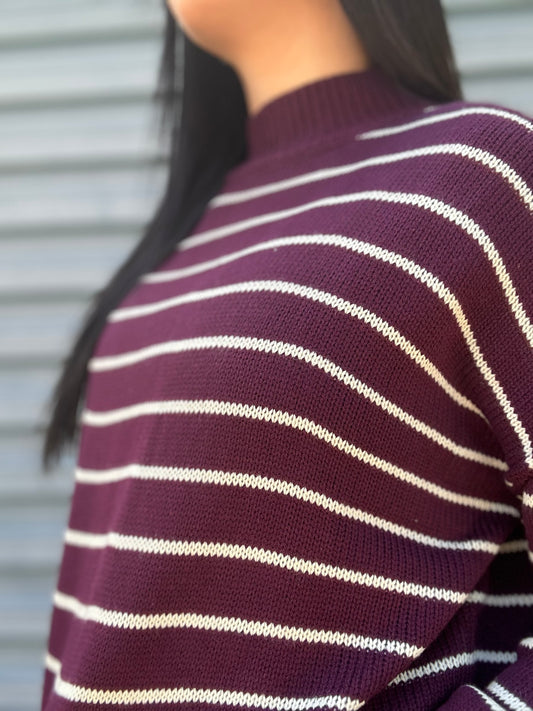 Striped Mock Neck Sweater