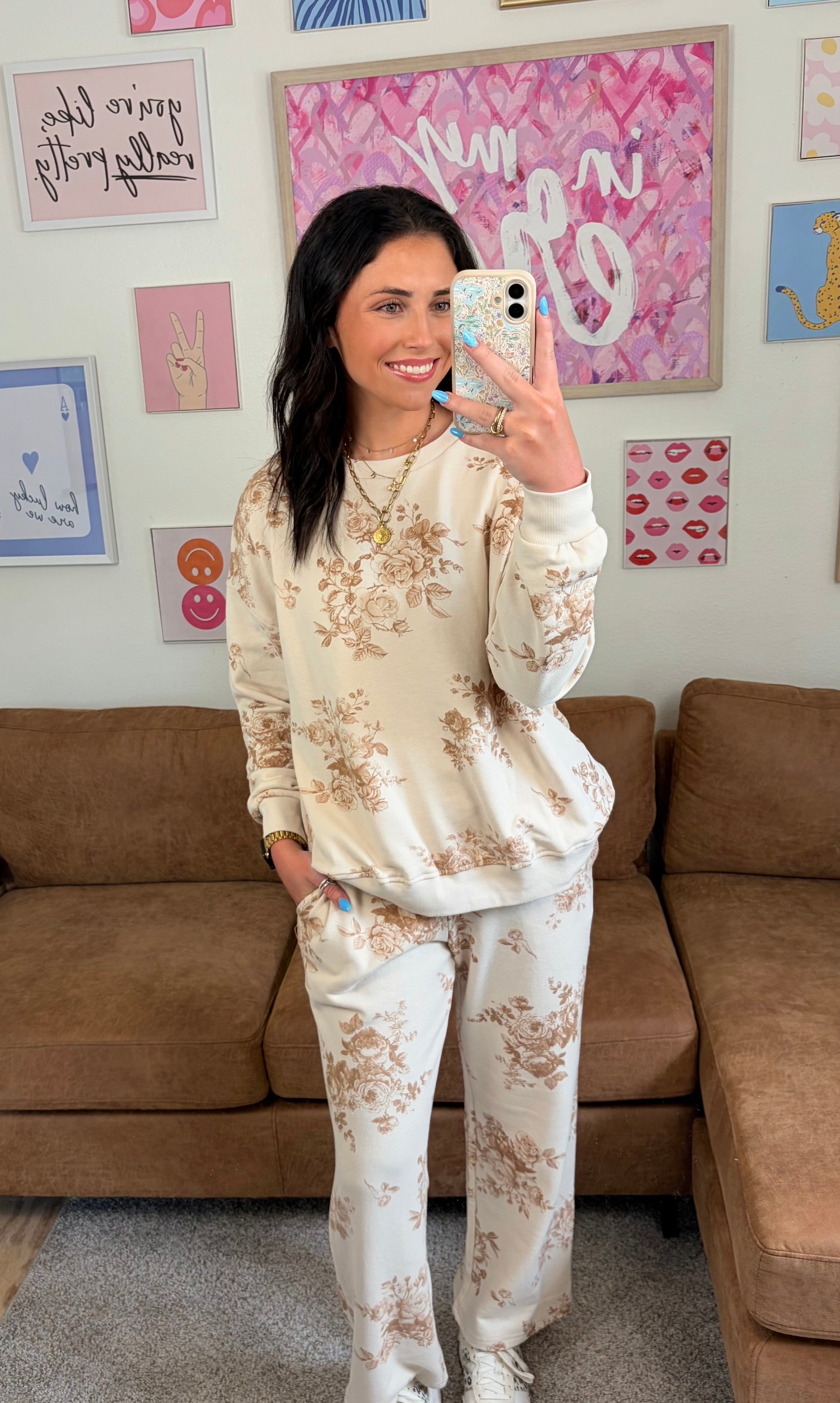 Harvest Bloom Lounge Set| Khaki Multi