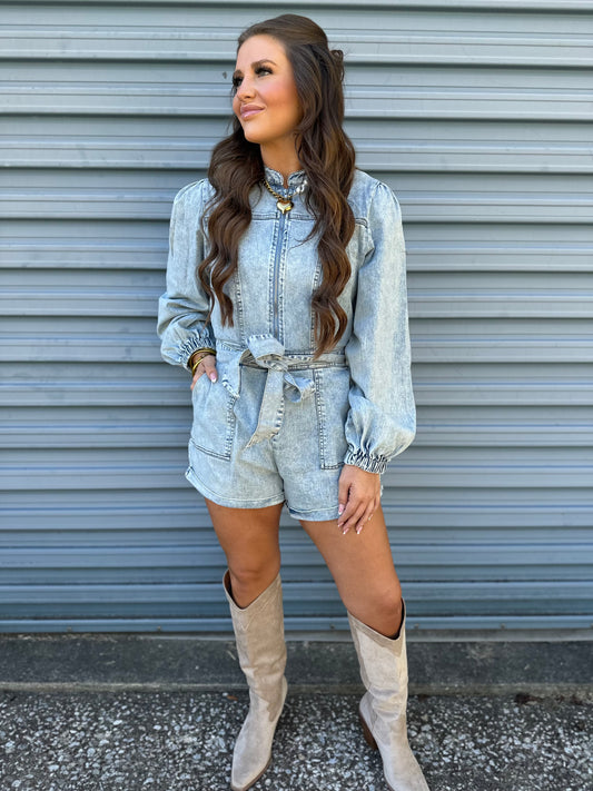 Denim dreams zip romper