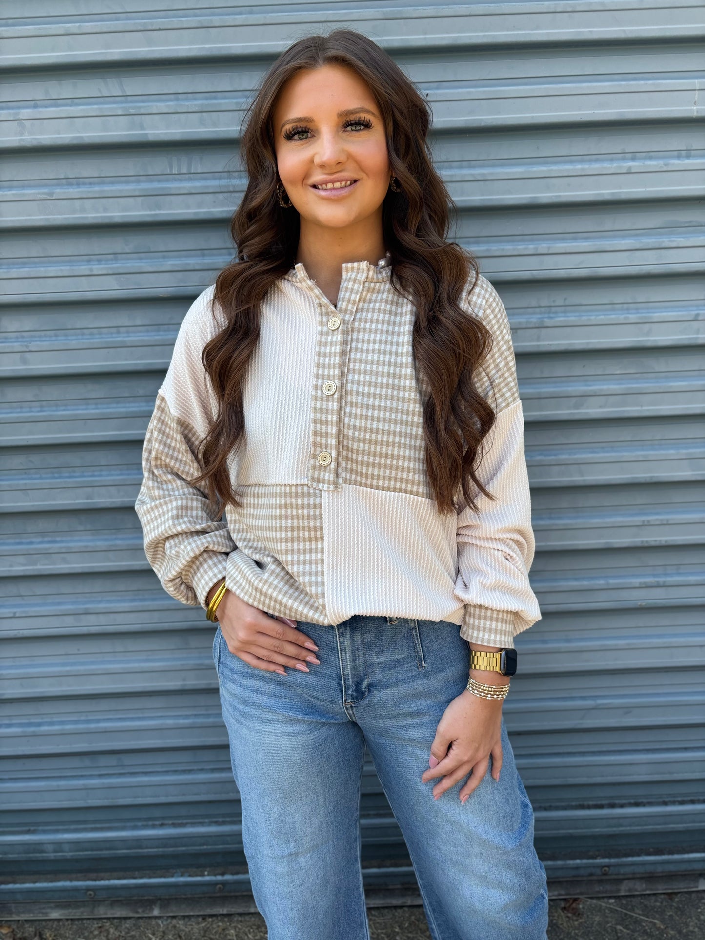 Classic Taupe Check Top