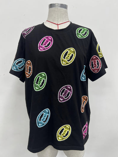 Color rush football sequin tee