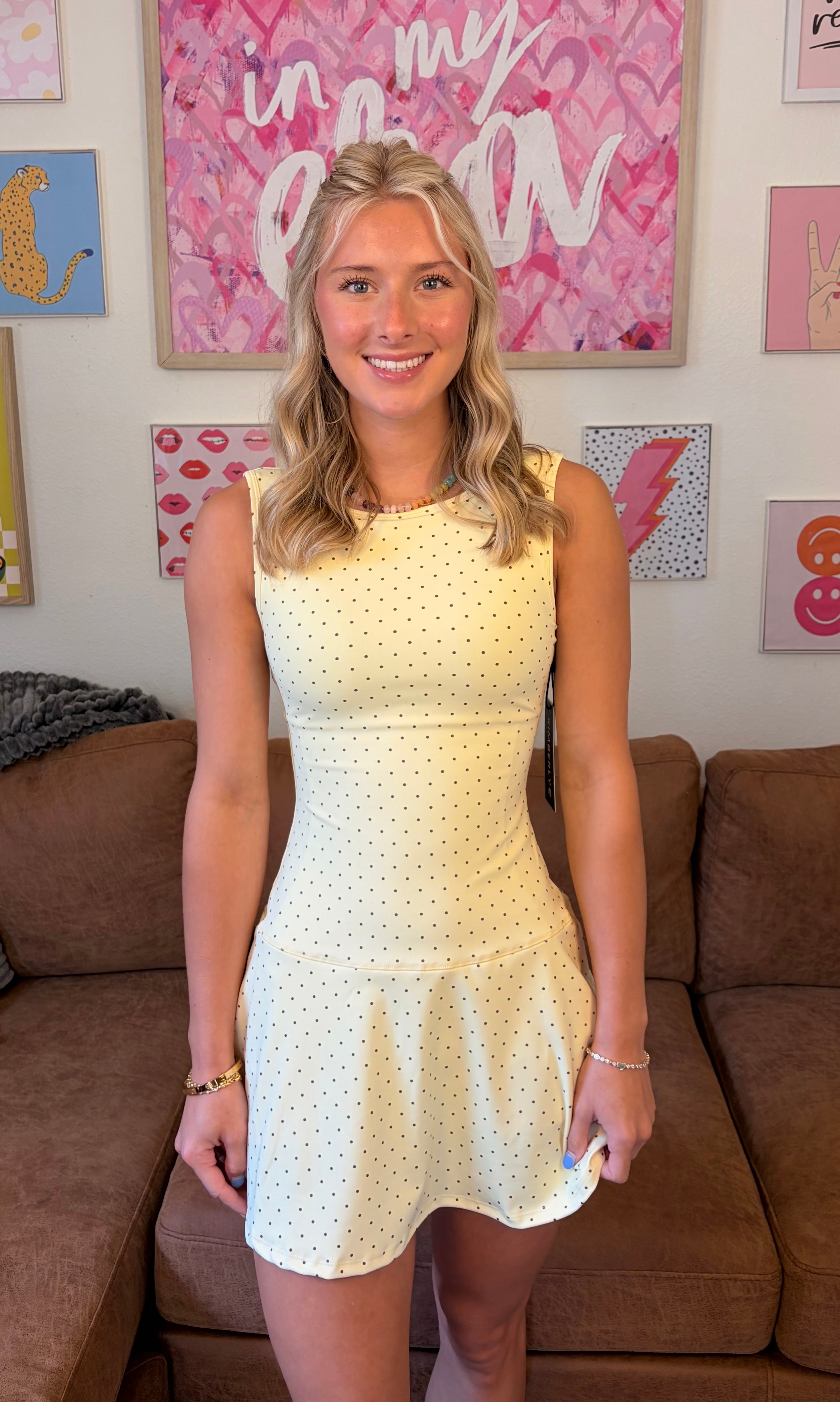 Polka Dot Athletic Romper|Yellow