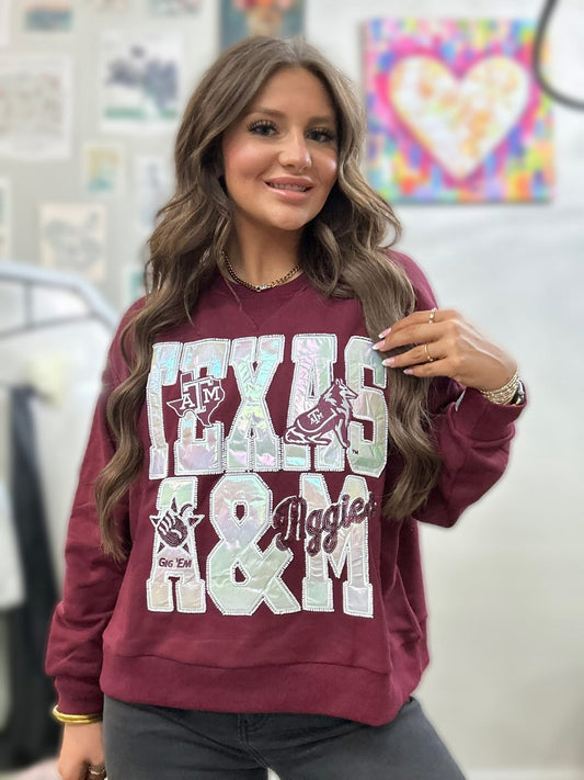 Texas A&M foil pullover Queen of sparkles