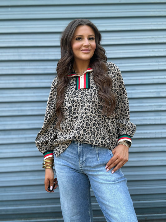 Rosso Stripe Leopard Top