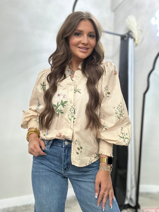 Ruffle Trim Floral Blouse