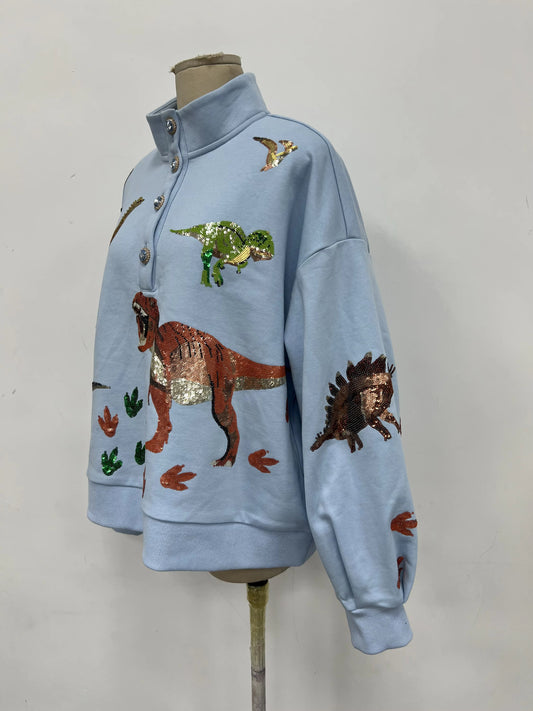 DINOTASTIC Henley sequin pullover