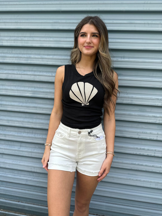 Seaside shell embroidered tank