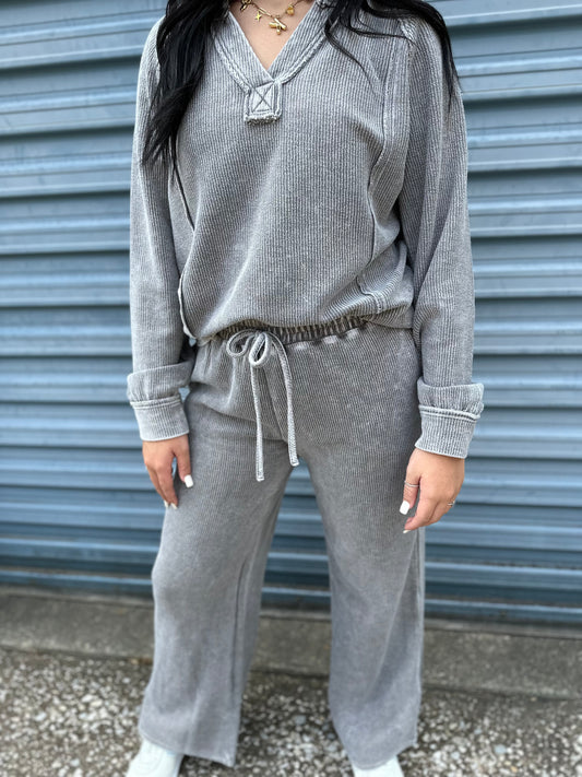 Charcoal Ribbed Lounge Set