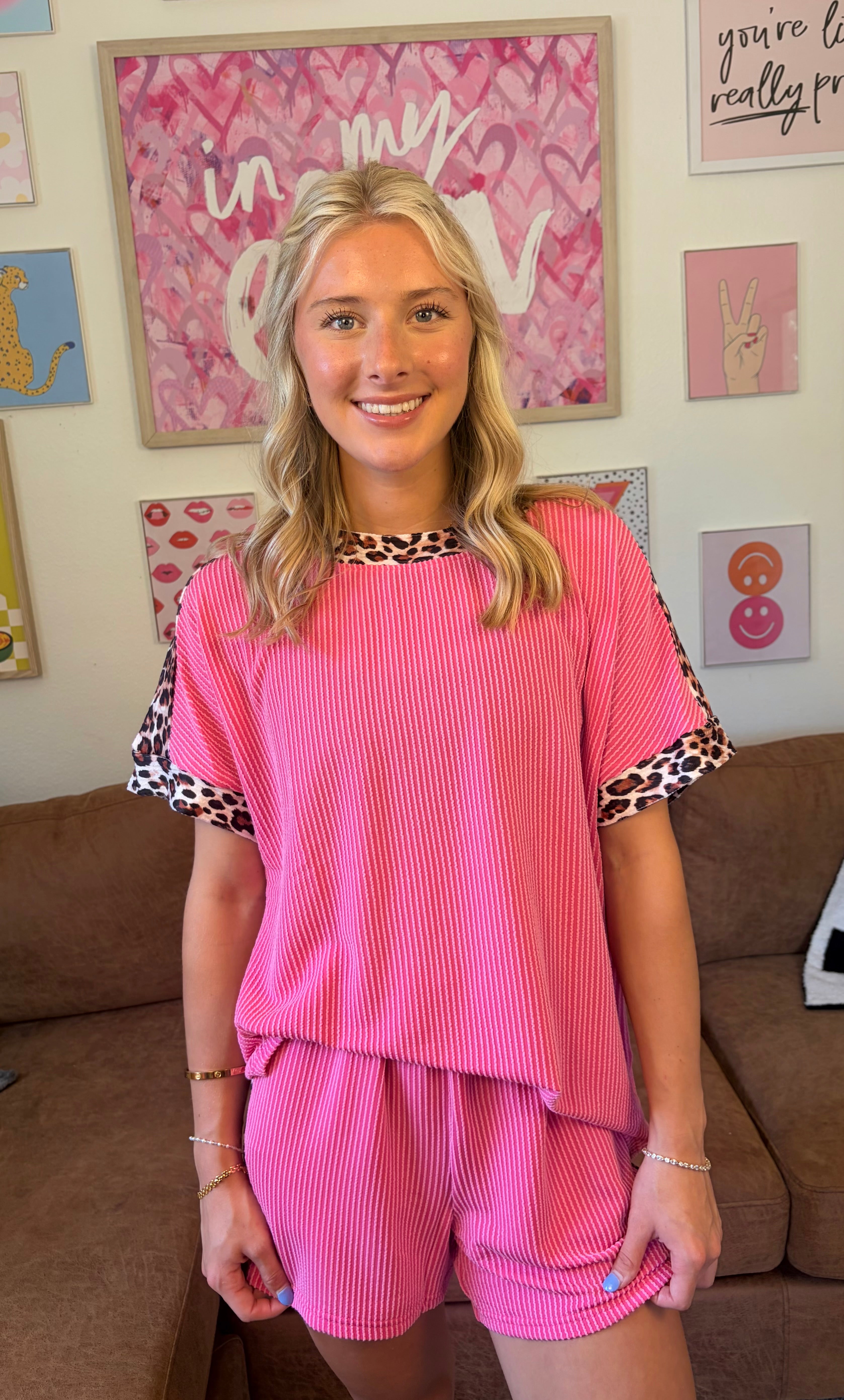 Pink Leopard Ribbed Set