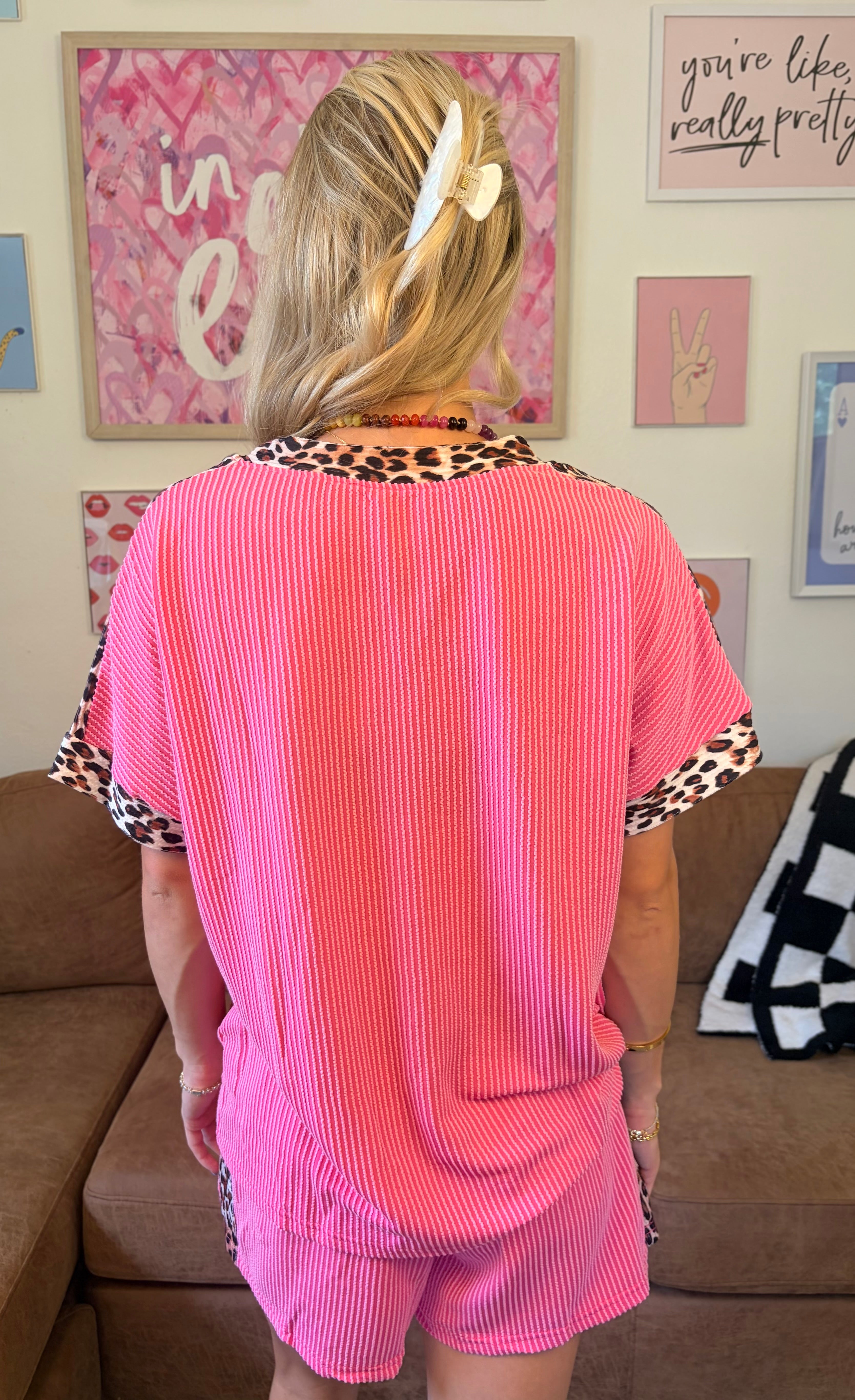 Pink Leopard Ribbed Set